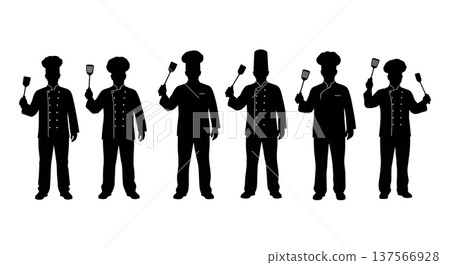 Black Solid Chef Holding Spatula Silhouettes Set of Six Black Solid Chef Holding Spatula Silhouettes Set of Six 137566928