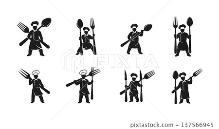 Black Solid Chef Giant Cutlery Silhouettes Set of Six Black Solid Chef Giant Cutlery Silhouettes Set of Six 137566945