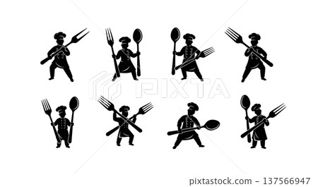 Black Solid Chef Giant Cutlery Silhouettes Set of Six Black Solid Chef Giant Cutlery Silhouettes Set of Six 137566947