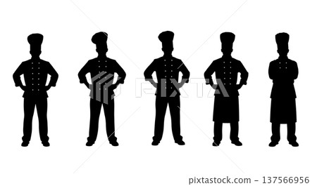 Black Solid Chef Hands On Hips Silhouettes Set of Six 137566956