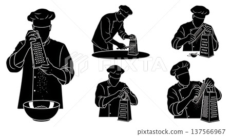 Black Solid Chef Grating Cheese Silhouettes Set of Six Black Solid Chef Grating Cheese Silhouettes Set of Six 137566967