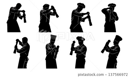 Black Solid Chef Grinding Pepper Silhouettes Set of Six Black Solid Chef Grinding Pepper Silhouettes Set of Six 137566972
