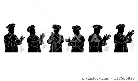 Black Solid Chef Clapping Flour Silhouettes Set of Six 137566986