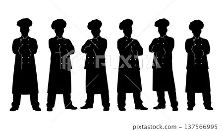 Black Solid Chef Crossed Arms Silhouettes Set of Six 137566995