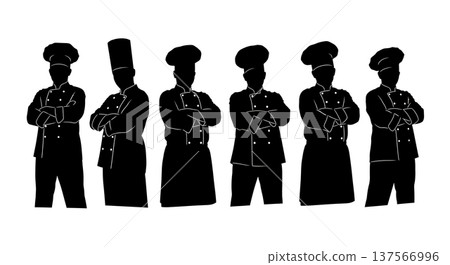 Black Solid Chef Crossed Arms Silhouettes Set of Six 137566996