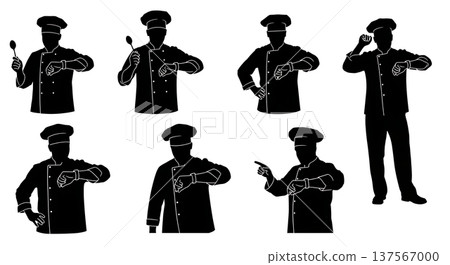 Black Solid Chef Checking Watch Silhouettes Set of Six 137567000