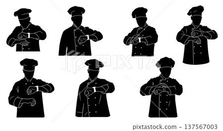 Black Solid Chef Checking Watch Silhouettes Set of Six Black Solid Chef Checking Watch Silhouettes Set of Six 137567003
