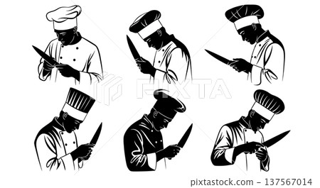 Black Solid Chef Checking Knife Silhouettes Set of Six Black Solid Chef Checking Knife Silhouettes Set of Six 137567014