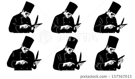 Black Solid Chef Checking Knife Silhouettes Set of Six 137567015