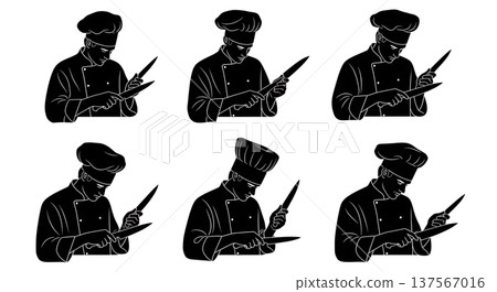 Black Solid Chef Checking Knife Silhouettes Set of Six 137567016