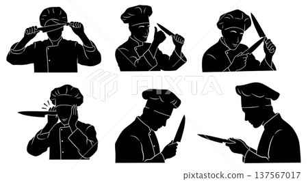 Black Solid Chef Checking Knife Silhouettes Set of Six 137567017