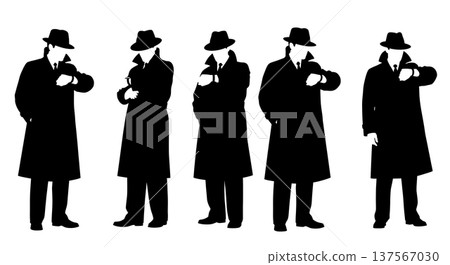 Black Solid Agents Checking Time Silhouettes Set of Six Black Solid Agents Checking Time Silhouettes Set of Six 137567030