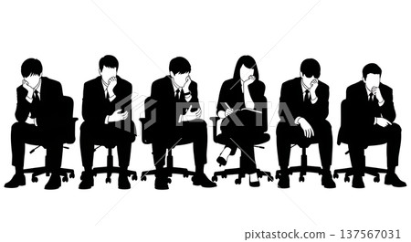 Black Solid Agents Chin on Hand Silhouettes Set of Six on White Background 137567031