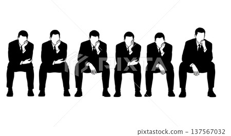 Black Solid Agents Chin on Hand Silhouettes Set of Six on White Background Black Solid Agents Chin on Hand Silhouettes Set of Six on White Background 137567032