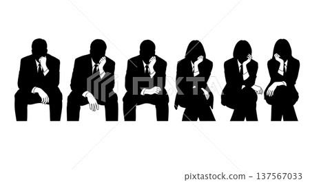 Black Solid Agents Chin on Hand Silhouettes Set of Six on White Background Black Solid Agents Chin on Hand Silhouettes Set of Six on White Background 137567033