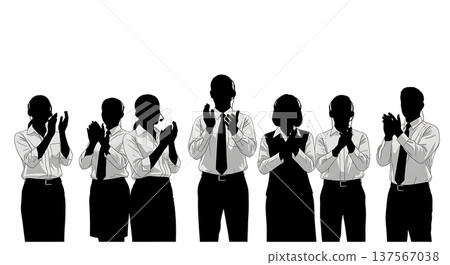 Black Solid Agents Clapping Hands Silhouettes Set of Six on White Background 137567038