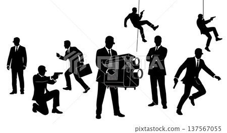 Black Solid Agents Carrying Projector Silhouettes Set of Six Black Solid Agents Carrying Projector Silhouettes Set of Six 137567055