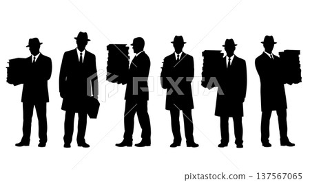 Black Solid Agents Carrying Files Silhouettes Set of Six Black Solid Agents Carrying Files Silhouettes Set of Six 137567065