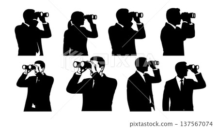 Black Solid Agents With Binoculars Silhouettes Set of Six Black Solid Agents With Binoculars Silhouettes Set of Six 137567074