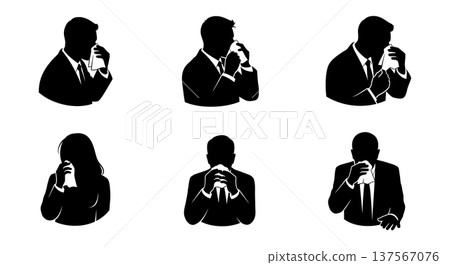 Black Solid Agents Blowing Nose Silhouettes Set of Six 137567076