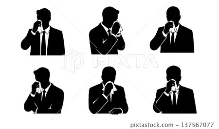 Black Solid Agents Blowing Nose Silhouettes Set of Six Black Solid Agents Blowing Nose Silhouettes Set of Six 137567077