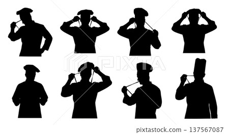 Black Solid Chef Adjusting Uniform Silhouettes Set of Six Black Solid Chef Adjusting Uniform Silhouettes Set of Six 137567087