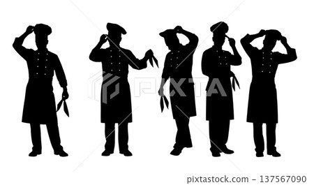 Black Solid Chef Adjusting Uniform Silhouettes Set of Six Black Solid Chef Adjusting Uniform Silhouettes Set of Six 137567090