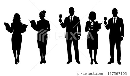 Black Solid Catering Sales Managers with Menus Set of Six on White Background Black Solid Catering Sales Managers with Menus Set of Six on White Background 137567103
