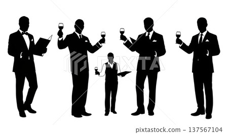 Black Solid Catering Sales Managers with Menus Set of Six on White Background 137567104