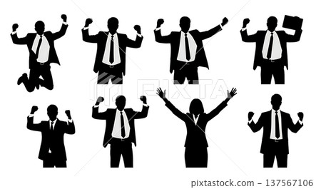 Black Solid Celebrating Sales Agent Silhouettes Set of Six Black Solid Celebrating Sales Agent Silhouettes Set of Six 137567106