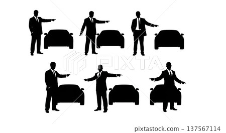 Black Solid Car Salesman Pointing Silhouettes Set of Six Black Solid Car Salesman Pointing Silhouettes Set of Six 137567114