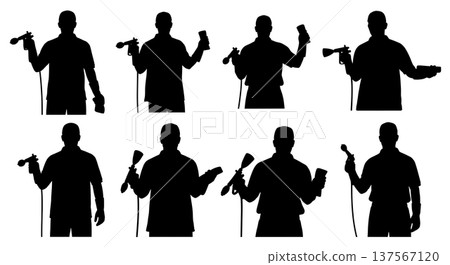 Black Solid Car Wash Sales Attendants with Sponges Set of Six on White Background Black Solid Car Wash Sales Attendants with Sponges Set of Six on White Background 137567120