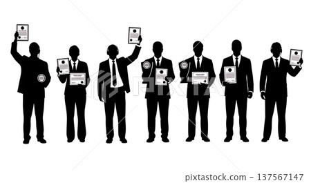 Black Solid Agents Holding Awards Silhouettes Set of Six on White Background Black Solid Agents Holding Awards Silhouettes Set of Six on White Background 137567147