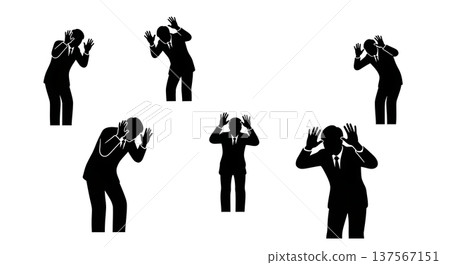 Black Solid Agents Hands Up Surrender Silhouettes Set of Six on White Background 137567151