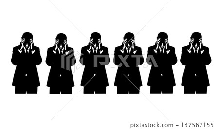 Black Solid Agents Head in Hands Silhouettes Set of Six on White Background Black Solid Agents Head in Hands Silhouettes Set of Six on White Background 137567155