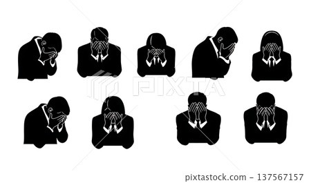 Black Solid Agents Hiding Face Silhouettes Set of Six Black Solid Agents Hiding Face Silhouettes Set of Six 137567157