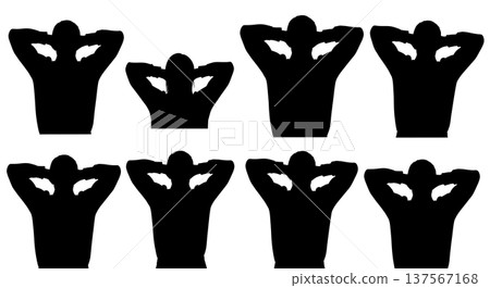 Black Solid Agents Hands Behind Head Silhouettes Set of Six Black Solid Agents Hands Behind Head Silhouettes Set of Six 137567168