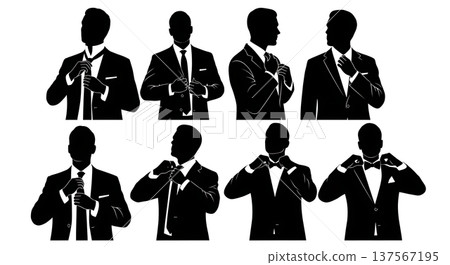 Black Solid Agents Adjusting Tie Silhouettes Set of Six 137567195