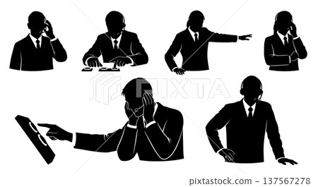 Black Solid Call Center Agents Putting Customers on Hold Silhouettes Set of Six on White Background Black Solid Call Center Agents Putting Customers on Hold Silhouettes Set of Six on White Background 137567278
