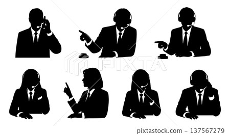 Black Solid Call Center Agents Putting Customers on Hold Silhouettes Set of Six on White Background Black Solid Call Center Agents Putting Customers on Hold Silhouettes Set of Six on White Background 137567279