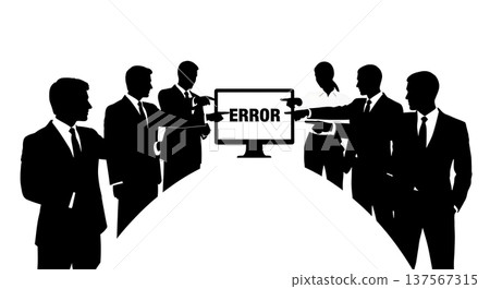 Black Solid Agents Pointing Screen Silhouettes Set of Six 137567315