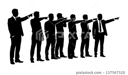 Black Solid Agents Pointing Horizon Silhouettes Set of Six 137567320
