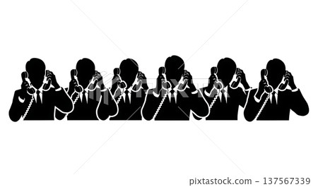 Black Solid Agents Phone Shoulder Writing Silhouettes Set of Six on White Background 137567339