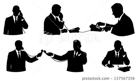 Black Solid Agents Corded Handset Silhouettes Set of Six Black Solid Agents Corded Handset Silhouettes Set of Six 137567356