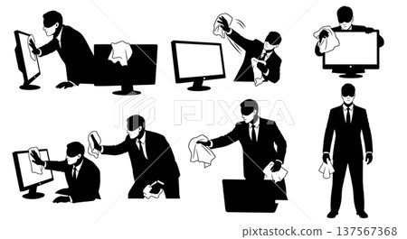 Black Solid Agents Cleaning Screen Silhouettes Set of Six 137567368