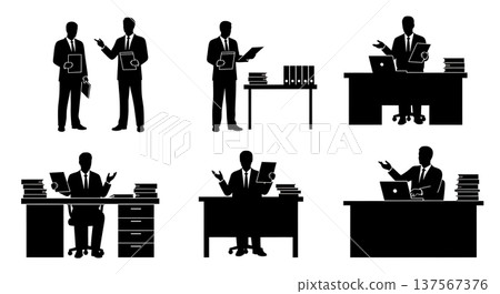 Black Solid Agents Organizing Files Silhouettes Set of Six Black Solid Agents Organizing Files Silhouettes Set of Six 137567376