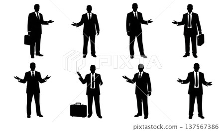 Black Solid Agents Open Arms Explain Silhouettes Set of Six Black Solid Agents Open Arms Explain Silhouettes Set of Six 137567386