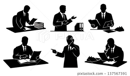 Black Solid Agents Organizing Files Silhouettes Set of Six Black Solid Agents Organizing Files Silhouettes Set of Six 137567391