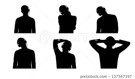 Black Solid Agents Neck Stretch Silhouettes Set of Six 137567397