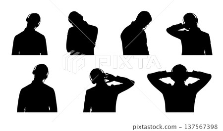 Black Solid Agents Neck Stretch Silhouettes Set of Six 137567398